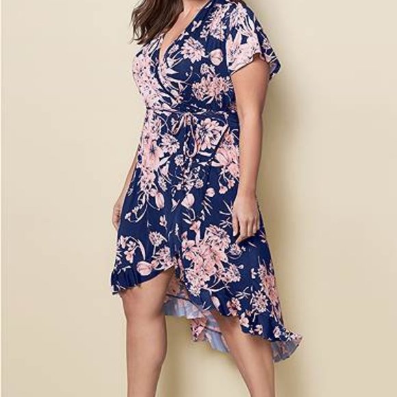 Plus Size Floral Print Wrap Dress - Picture 1 of 5